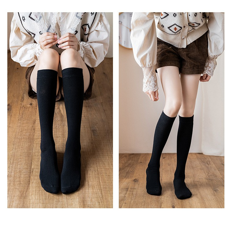 Tất bắp chân 3B cho nữ phong cách Hàn Quốc chất Cotton pha mềm mịn, màu đen- Dài 32cm
